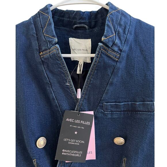Avec Les Filles NWT Anthropologie Denim Double Breasted Sleeveless Vest Medium - Picture 10 of 11